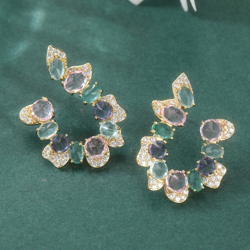 Women's Plated U-Shaped Hoop Earrings with Synthetic Zirconia